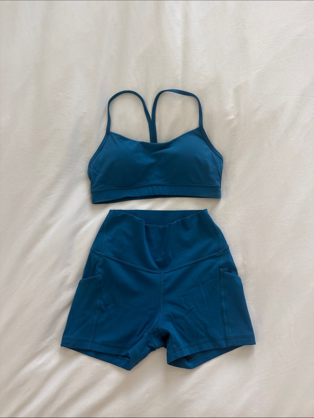 Women's CRZ Yoga Blue Active Bra and High-Waist Shorts Set